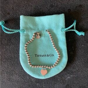 Tiffany & Co. Silver Bead Bracelet with Heart Pendant